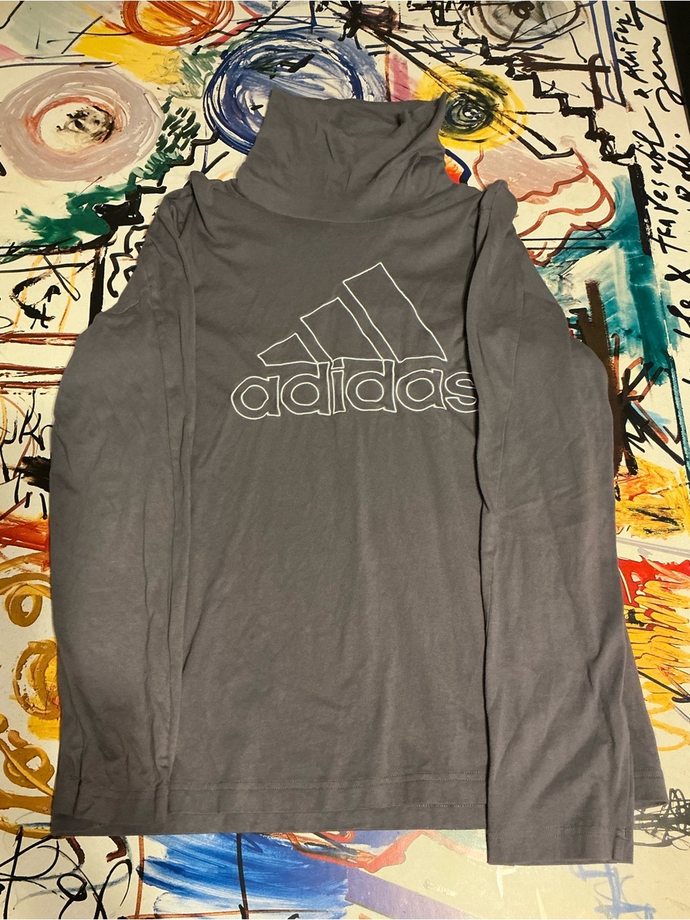 adidas Gray Turtleneck Logo Long-Sleeve Sweater